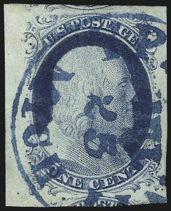 Sale 1109, Lot 389, 1c 1851-56 Issue, Off-Cover, Plate One Late (Scott 9)