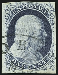 Sale 1109, Lot 393, 1c 1851-56 Issue, Off-Cover, Plate One Late (Scott 9)