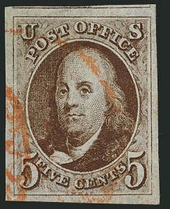 Sale Number 1115, Lot Number 2007, 5c 1847 Issue, Off-Cover (Scott 1)