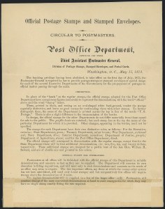 Sale 1118, Lot 226, 1873 State Department Post Office Announcement, Essays and Proofs