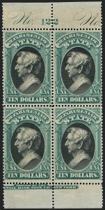 Sale 1118, Lot 249, 1873 State Department Issued Stamps ($10.00)