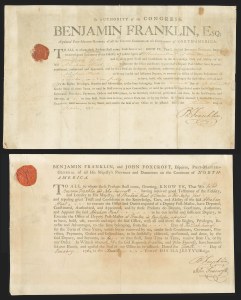 Sale 1129, Lot 301, Benjamin Franklin Postmaster Appointments