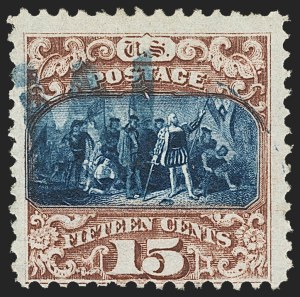 Sale 1133, Lot 235, 15c 1869 Pictorial Issue, off-Cover (Scott 118-119b)