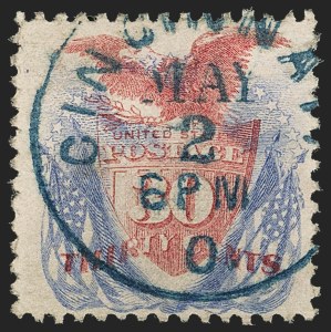 Sale 1133, Lot 259, 24c-30c 1869 Pictorial Issue, off-Cover (Scott 120-121)