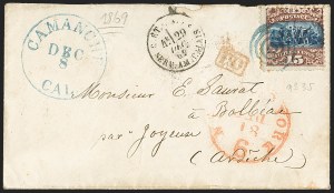 Sale 1133, Lot 319, 6c-15c 1869 Pictorial Issue Covers (Scott 115-119)