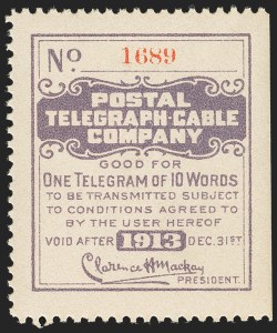 Sale 1133, Lot 621, Telegraph Stamps and Covers