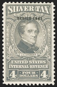 Sale 1140, Lot 1388, Revenues, Silver Tax, $4.00 Gray, "Series 1941" Ovpt., Silver Tax (RG73) Sale 1140, Lot 1388, Revenues, Silver Tax