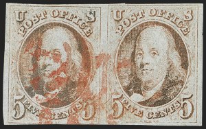 Sale 1140, Lot 292, 1847 Issue (Scott 1-2), 5c Red Brown (1) Sale 1140, Lot 292, 1847 Issue (Scott 1-2)