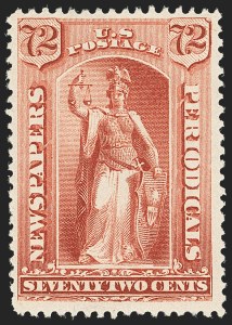 Sale 1150, Lot 1264, Newspapers and Periodicals: 1879 thru 1895 Issues, 72c Red, 1879 Issue (PR68) Sale 1150, Lot 1264, Newspapers and Periodicals: 1879 thru 1895 Issues