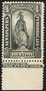 Sale 1150, Lot 1271, Newspapers and Periodicals: 1879 thru 1895 Issues, 4c Intense Black, 1894 Issue (PR92) Sale 1150, Lot 1271, Newspapers and Periodicals: 1879 thru 1895 Issues