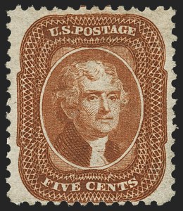 Sale 1150, Lot 637, 1875 Reprint of 1857-60 Issue (Scott 40-47), 5c Orange Brown, Reprint (42) Sale 1150, Lot 637, 1875 Reprint of 1857-60 Issue (Scott 40-47)
