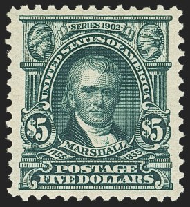 Sale 1150, Lot 964, 1902-08 Perforated Issues (Scott 300-313), $5.00 Dark Green (313) Sale 1150, Lot 964, 1902-08 Perforated Issues (Scott 300-313)