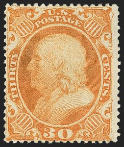 Sale 1172, Lot 518, 1857-60 Issue & 1875 Reprint (Scott 19-46), 30c Orange (38) Sale 1172, Lot 518, 1857-60 Issue & 1875 Reprint (Scott 19-46)