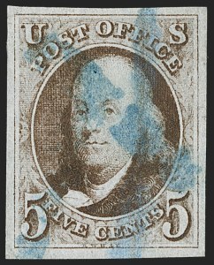 Sale 1197, Lot 1534, 5c 1847 Issue (Scott 1)