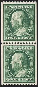 Sale 1202, Lot 2378, 1910 Perf 12 Vertical Coils, Single-Line Watermark (Scott 385-386)