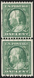Sale 1202, Lot 2380, 1910 Perf 12 Vertical Coils, Single-Line Watermark (Scott 385-386)