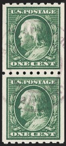 Sale 1202, Lot 2404, 1910 Perf 8.5 Vertical Coils, Single-Line Watermark (Scott 390-391)