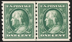 Sale 1202, Lot 2412A, 1910 Perf 8.5 Vertical Coils, Single-Line Watermark (Scott 390-391)