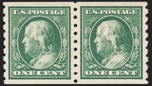 Sale 1202, Lot 2413, 1910-13 Perf 8.5 Horizontal Coils, Single-Line Watermark (Scott 392-396)