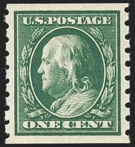 Sale 1202, Lot 2414, 1910-13 Perf 8.5 Horizontal Coils, Single-Line Watermark (Scott 392-396)