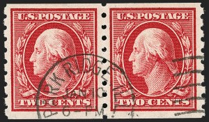 Sale 1202, Lot 2422, 1910-13 Perf 8.5 Horizontal Coils, Single-Line Watermark (Scott 392-396)