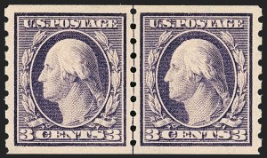 Sale 1202, Lot 2425, 1910-13 Perf 8.5 Horizontal Coils, Single-Line Watermark (Scott 392-396)
