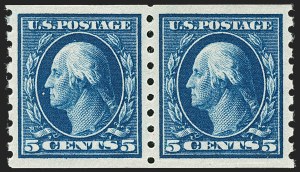 Sale 1202, Lot 2439, 1910-13 Perf 8.5 Horizontal Coils, Single-Line Watermark (Scott 392-396)