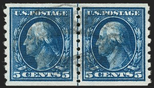 Sale 1202, Lot 2441, 1910-13 Perf 8.5 Horizontal Coils, Single-Line Watermark (Scott 392-396)