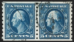 Sale 1202, Lot 2442, 1910-13 Perf 8.5 Horizontal Coils, Single-Line Watermark (Scott 392-396)