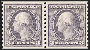 Sale Number 1202, Lot Number 2553, 1915 Perf 10 Horizontal Rotary Press Coils, Single-Line Watermark (Scott 450-459)