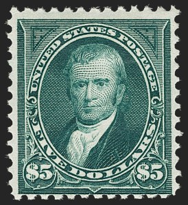 Sale 1206, Lot 305, 1895 Watermarked Bureau Issue (Scott 264-278), $5.00 Dark Green (278) Sale 1206, Lot 305, 1895 Watermarked Bureau Issue (Scott 264-278)