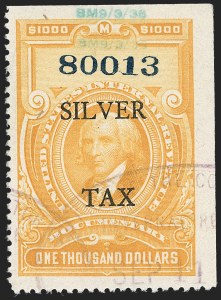 Sale 1209, Lot 1636, Revenues: Silver Tax thru Narcotics