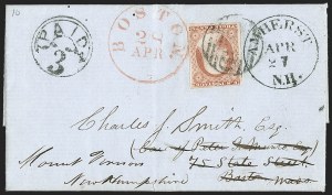 Sale 1217, Lot 573, 3c 1851-57 Issues - Unusual Postal Markings and Cancels