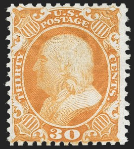 Sale 1227, Lot 2299, 1875 Reprint of 1857-60 Issue (Scott 40-47), 30c Yellow Orange, Reprint (46) Sale 1227, Lot 2299, 1875 Reprint of 1857-60 Issue (Scott 40-47)