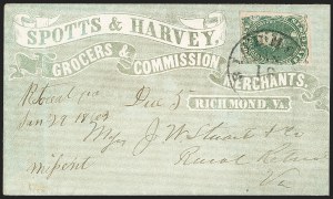 Sale 1230, Lot 1526, Confederate General Issues and Covers, College Covers