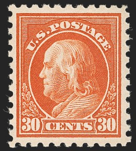 Sale 1235, Lot 1329, 1912-17 Washington-Franklin Issue (Scott 405-480), 30c Orange Red (439) Sale 1235, Lot 1329, 1912-17 Washington-Franklin Issue (Scott 405-480)