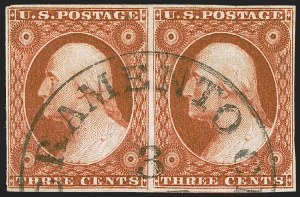 Sale 1242, Lot 143, Three-Cent: Orange Brown, Types I, II (Scott 10-10A)