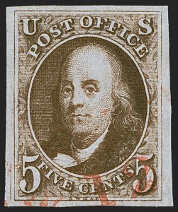Sale 1255, Lot 16, 5c 1847 Issue, Early Impressions (Scott 1)