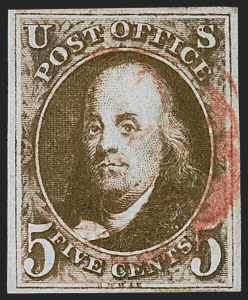 Sale 1255, Lot 19, 5c 1847 Issue, Early Impressions (Scott 1)
