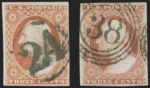 Sale 1255, Lot 215, 3c 1851 Issue: Cancellations and Chicago Perfs (Scott 11-11A)