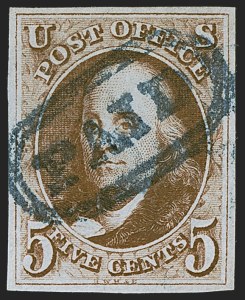 Sale 1255, Lot 30, 5c 1847 Issue, Early Impressions (Scott 1)