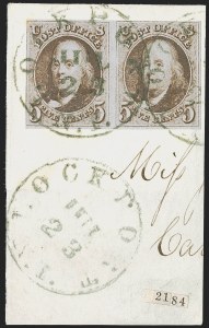 Sale 1255, Lot 35, 5c 1847 Issue, Intermediate and Worn-Plate Impressions (Scott 1)