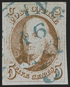 Sale 1255, Lot 44, 5c 1847 Issue, Intermediate and Worn-Plate Impressions (Scott 1)