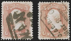 Sale 1255, Lot 444, 3c 1861 Issue, Cancellations (Scott 65)