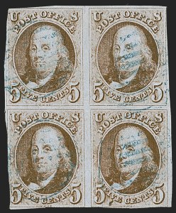 Sale 1255, Lot 49, 5c 1847 Issue, Blocks (Scott 1)