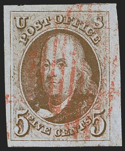 Sale 1255, Lot 51, 5c 1847 Issue, Double Transfers and Plate Varieties (Scott 1)