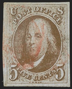 Sale 1255, Lot 53, 5c 1847 Issue, Double Transfers and Plate Varieties (Scott 1)