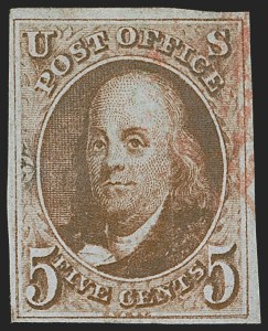 Sale 1255, Lot 54, 5c 1847 Issue, Double Transfers and Plate Varieties (Scott 1)