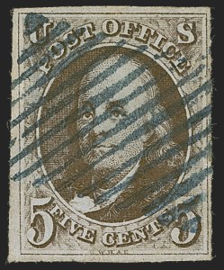 Sale 1255, Lot 61, 5c 1847 Issue, Cancellations: Grid and Fancy (Scott 1)