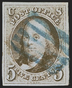 Sale 1255, Lot 62, 5c 1847 Issue, Cancellations: Grid and Fancy (Scott 1)